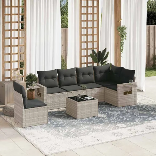 Vrtna garnitura - 7-dijelni set vrtnih sofa svjetlosivi od poliratana - Svjetlosiva Sa stolom 1 Cijena