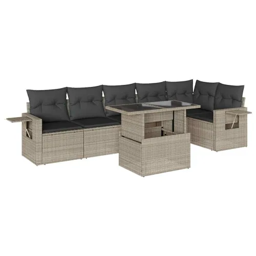 Vrtna garnitura - 7-dijelni set vrtnih sofa svjetlosivi od poliratana - Svjetlosiva Sa stolom 1 Cijena