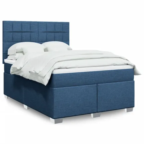 Boxspring - Krevet s oprugama i madracem plavi 140 x 190 cm od tkanine - Plava 140 x 190 cm Blok s kvadratima Plava Cijena