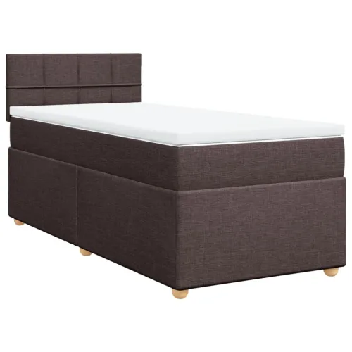 Boxspring - Krevet s oprugama i madracem tamnosmeđi 90 x 190 cm od tkanine - Tamno smeđa 90 x 190 cm Blok s kvadratima Tamno sme Cijena