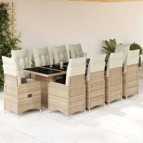 11-dijelni vrtni bistro set od poliratana s jastucima bež - Bež Bez naslona za noge 10 Bež Cijena