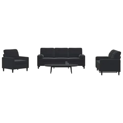 3-dijelni set sofa s jastucima crni baršunasti - Crna 1 s jastučićima Cijena