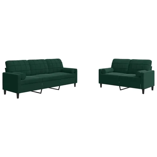 2-dijelni set sofa s jastucima tamnozeleni baršunasti - Tamnozelena 1 s jastučićima Cijena