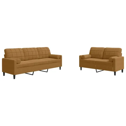 2-dijelni set sofa s jastucima smeđi baršunasti - Smeđa 1 s jastučićima Cijena