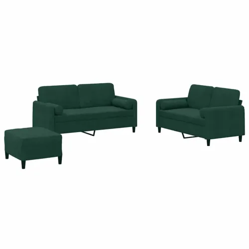 3-dijelni set sofa s jastucima tamnozeleni baršunasti - Tamnozelena s jastucima i tabureom Cijena