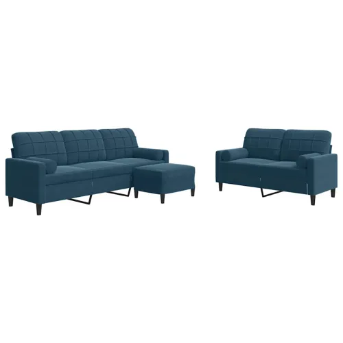3-dijelni set sofa s jastucima plavi baršunasti - Plava 1 s jastucima i tabureom Cijena
