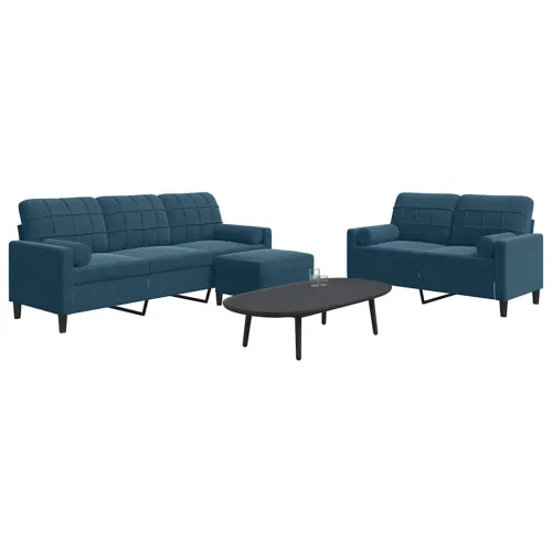 3-dijelni set sofa s jastucima plavi baršunasti - Plava 1 s jastucima i tabureom Cijena