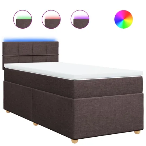 Boxspring - Krevet s oprugama i madracem tamnosmeđi 90 x 190 cm od tkanine - Tamno smeđa 90 x 190 cm Blok s kvadratima Tamno sme Cijena