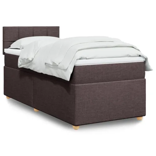 Boxspring - Krevet s oprugama i madracem tamnosmeđi 90 x 190 cm od tkanine - Tamno smeđa 90 x 190 cm Blok s kvadratima Tamno sme Cijena