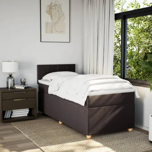 Boxspring - Krevet s oprugama i madracem tamnosmeđi 90 x 190 cm od tkanine - Tamno smeđa 90 x 190 cm Blok s kvadratima Tamno sme Cijena