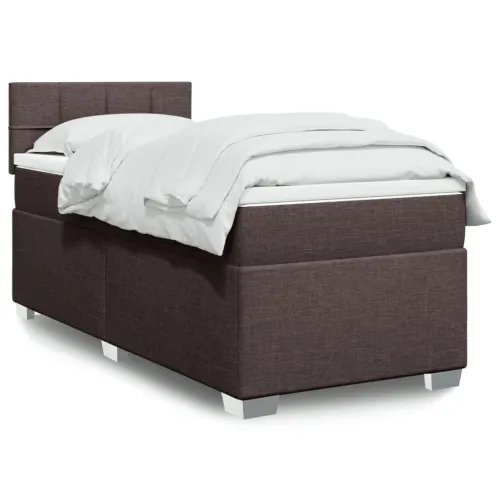 Boxspring - Krevet s oprugama i madracem tamnosmeđi 90 x 200 cm od tkanine - Tamno smeđa 90 x 200 cm Blok s kvadratima Tamno sme Cijena