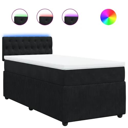 Box spring krevet s madracem crni 100x200 cm baršunasti - Crna 100 x 200 cm Dizajn s gumbima Cijena