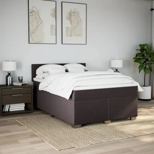Boxspring - Krevet s oprugama i madracem tamnosmeđi 160x200 cm tkanina - Tamno smeđa 160 x 200 cm Blok s kvadratima Tamno smeđa Cijena