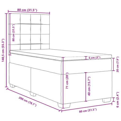 Boxspring - Krevet s oprugama i madracem tamnosmeđi 80x200 cm od tkanine - Tamno smeđa 80 x 200 cm Blok s kvadratima Tamno smeđa Cijena