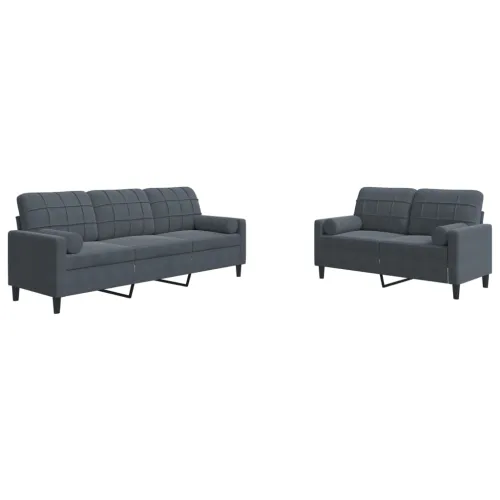 2-dijelni set sofa s jastucima tamnosivi baršunasti - Tamno siva 1 s jastučićima Cijena