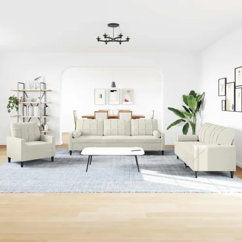 3-dijelni set sofa s jastucima krem baršunasti - Krema 1 s jastučićima Krema Cijena