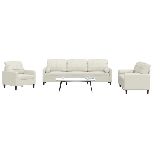 3-dijelni set sofa s jastucima krem baršunasti - Krema 1 s jastučićima Krema Cijena