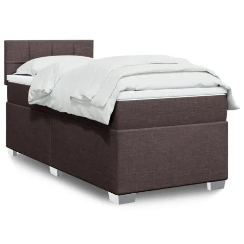 Boxspring - Krevet s oprugama i madracem tamnosmeđi 90 x 200 cm od tkanine - Tamno smeđa 90 x 200 cm Blok s kvadratima Tamno sme Cijena