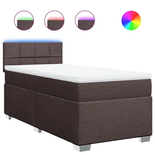 Boxspring - Krevet s oprugama i madracem tamnosmeđi 90 x 200 cm od tkanine - Tamno smeđa 90 x 200 cm Blok s kvadratima Tamno sme Cijena