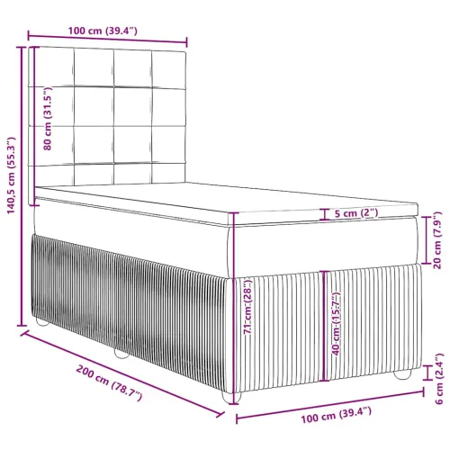 Box spring krevet s madracem crni 100x200 cm baršunasti - Crna 100 x 200 cm Blok s kvadratima Cijena