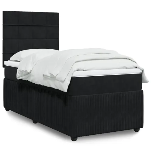 Box spring krevet s madracem crni 100x200 cm baršunasti - Crna 100 x 200 cm Blok s kvadratima Cijena