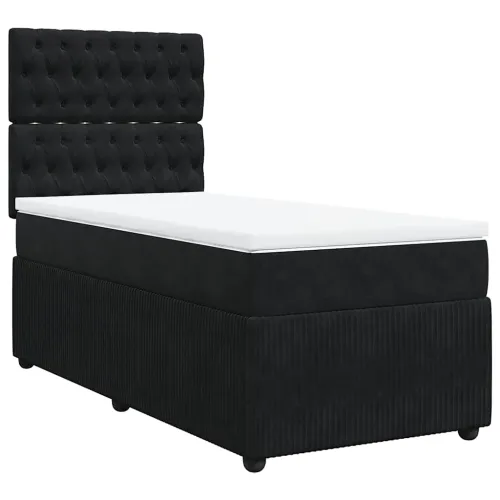 Box spring krevet s madracem crni 100x200 cm baršunasti - Crna 100 x 200 cm Dizajn s gumbima Cijena