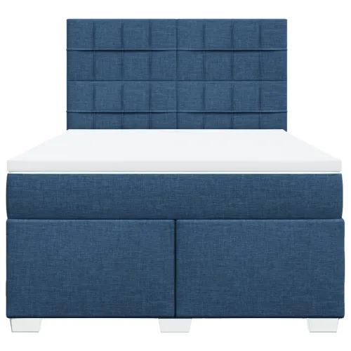 Boxspring - Krevet s oprugama i madracem plavi 140x200 cm od tkanine - Plava 140 x 200 cm Blok s kvadratima Plava Cijena