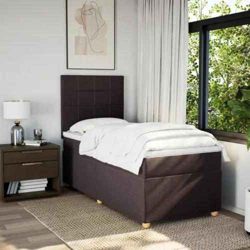 Boxspring - Krevet s oprugama i madracem tamnosmeđi 90 x 200 cm od tkanine - Tamno smeđa 90 x 200 cm Blok s kvadratima Tamno sme Cijena