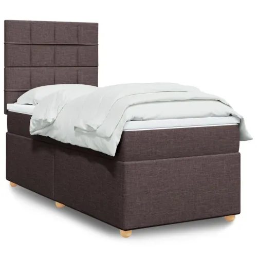 Boxspring - Krevet s oprugama i madracem tamnosmeđi 90 x 200 cm od tkanine - Tamno smeđa 90 x 200 cm Blok s kvadratima Tamno sme Cijena