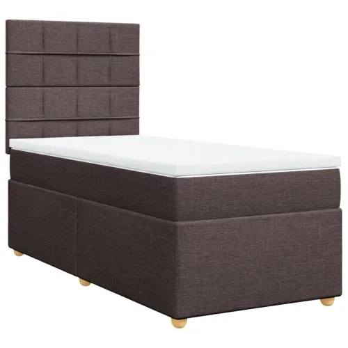 Boxspring - Krevet s oprugama i madracem tamnosmeđi 90 x 200 cm od tkanine - Tamno smeđa 90 x 200 cm Blok s kvadratima Tamno sme Cijena