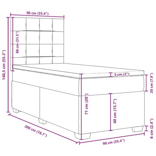 Boxspring - Krevet s oprugama i madracem tamnosmeđi 90 x 200 cm od tkanine - Tamno smeđa 90 x 200 cm Blok s kvadratima Tamno sme Cijena