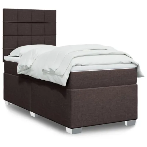Boxspring - Krevet s oprugama i madracem tamnosmeđi 90 x 200 cm od tkanine - Tamno smeđa 90 x 200 cm Blok s kvadratima Tamno sme Cijena