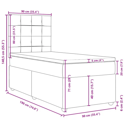 Boxspring - Krevet s oprugama i madracem tamnosmeđi 90 x 190 cm od tkanine - Tamno smeđa 90 x 190 cm Blok s kvadratima Tamno sme Cijena