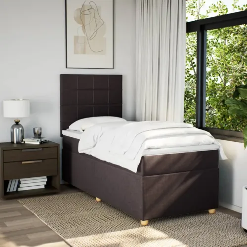 Boxspring - Krevet s oprugama i madracem tamnosmeđi 90 x 190 cm od tkanine - Tamno smeđa 90 x 190 cm Blok s kvadratima Tamno sme Cijena