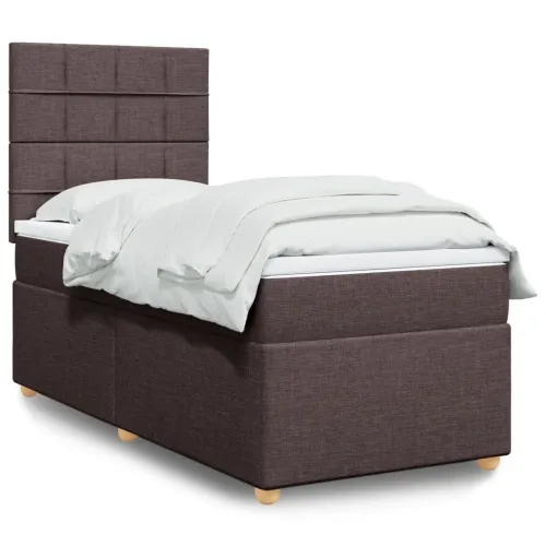 Boxspring - Krevet s oprugama i madracem tamnosmeđi 90 x 190 cm od tkanine - Tamno smeđa 90 x 190 cm Blok s kvadratima Tamno sme Cijena