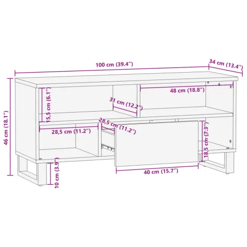 TV ormarić 100 x 34 x 46 cm od masivnog grubog drva manga - Prirodna 1 Grubo masivno drvo manga Prirodna Cijena