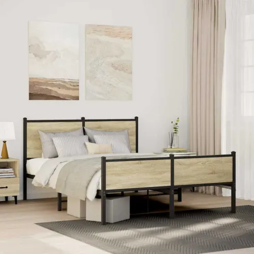 Metalni okvir kreveta bez madraca boja hrasta sonome 150x200 cm - sonoma hrast 150 x 200 cm s uzglavljem i visokim podnožjem Cijena