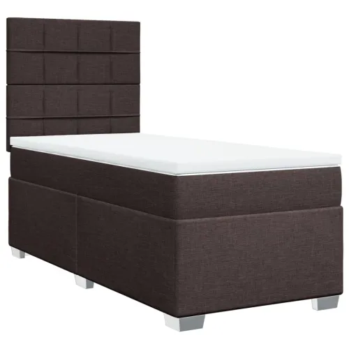 Boxspring - Krevet s oprugama i madracem tamnosmeđi 90 x 200 cm od tkanine - Tamno smeđa 90 x 200 cm Blok s kvadratima Tamno sme Cijena