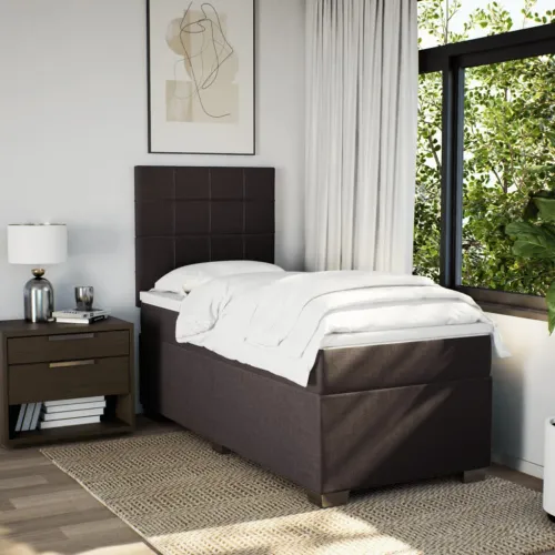 Boxspring - Krevet s oprugama i madracem tamnosmeđi 90 x 200 cm od tkanine - Tamno smeđa 90 x 200 cm Blok s kvadratima Tamno sme Cijena