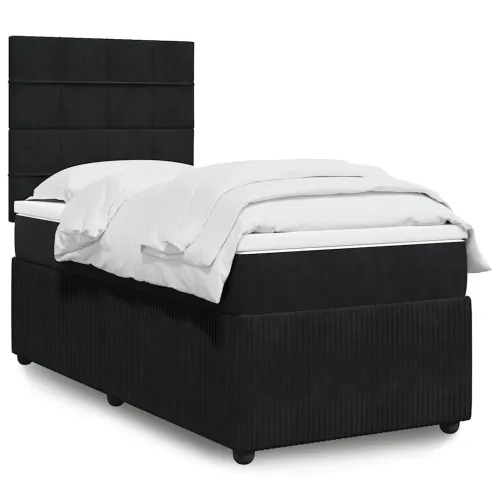 Box spring krevet s madracem crni 100x200 cm baršunasti - Crna 100 x 200 cm Blok s kvadratima Cijena
