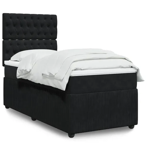 Box spring krevet s madracem crni 100x200 cm baršunasti - Crna 100 x 200 cm Dizajn s gumbima Cijena