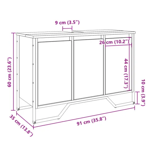Ormarić za Lavabo - Umivaonik boja dimljenog hrasta 91x35x60 cm drveni - Dimljeni hrast Cijena