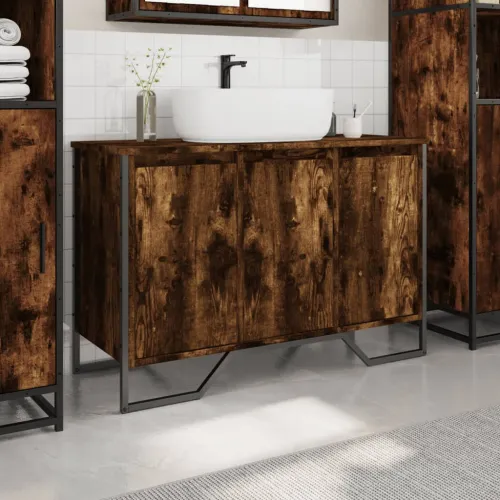 Ormarić za Lavabo - Umivaonik boja dimljenog hrasta 91x35x60 cm drveni - Dimljeni hrast Cijena