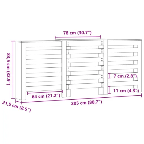 Maska za radijator - Pokrov za radijator crni 205x21,5x83,5 cm konstruirano drvo - Crna 205 x 21,5 x 83,5 cm vodoravne letvice Cijena