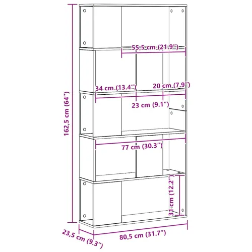 Regal za knjige s 5 razina boja hrasta 80,5x23,5x162,5cm drveni - Boja hrasta 80.5 cm Cijena