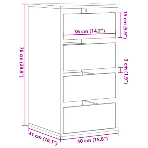 Kutna komoda s ladicama boja artisian hrast 40x41x76 cm drveni - Boja hrasta 40 x 41 x 76 cm Cijena