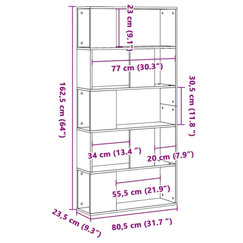 Regal za knjige s 5 razina boja hrasta 80,5x23,5x162,5cm drveni - Sonoma hrast 80.5 cm Cijena