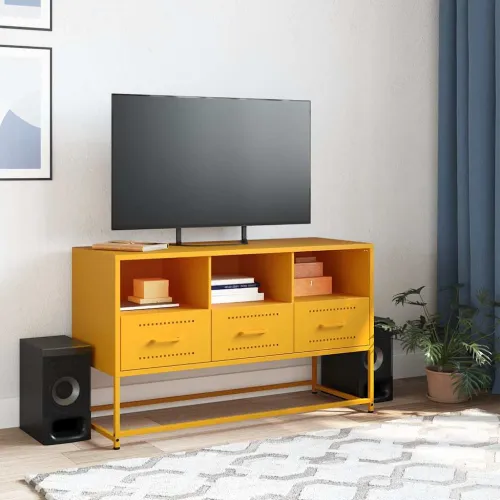 TV ormarić boja senfa 100,5 x 39 x 60,5 cm čelični - Žuta 1 Cijena
