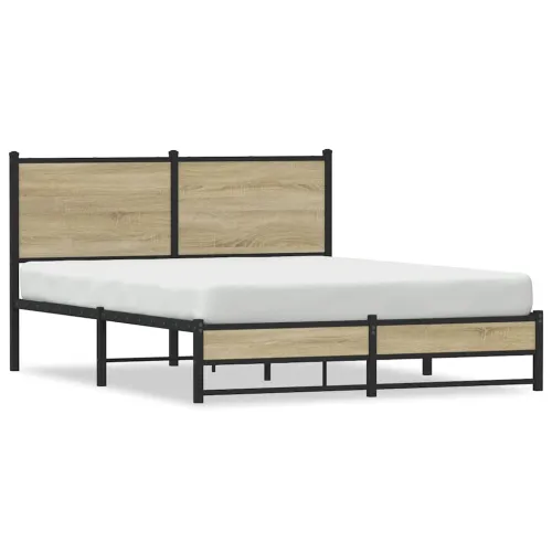 Metalni okvir kreveta bez madraca boja hrasta sonome 150x200 cm - sonoma hrast 150 x 200 cm s uzglavljem i dvostrukim niskim pod Cijena
