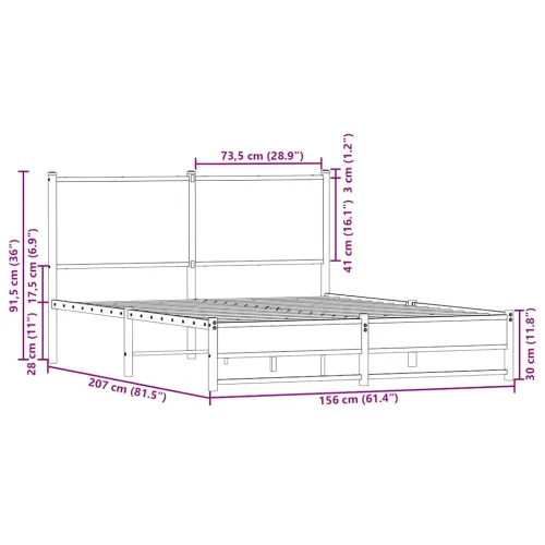 Metalni okvir kreveta bez madraca boja hrasta sonome 150x200 cm - sonoma hrast 150 x 200 cm s uzglavljem i dvostrukim niskim pod Cijena